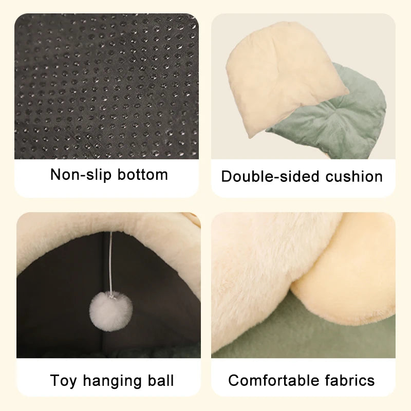 Cozy Cat Bed with Ears & Removable Cushion