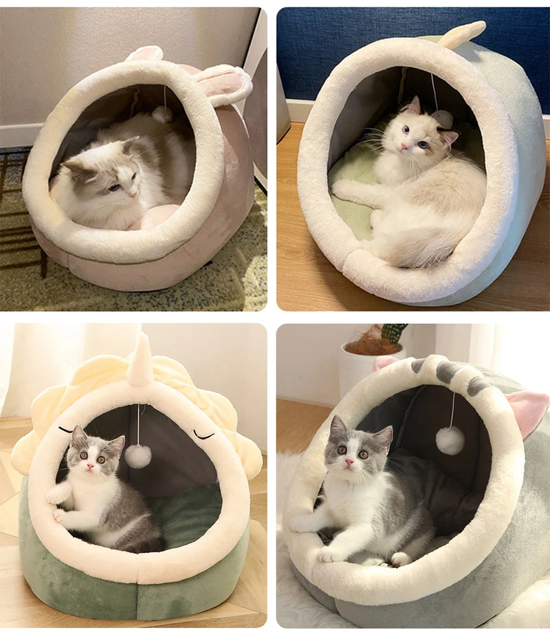 Cozy Cat Bed with Ears & Removable Cushion