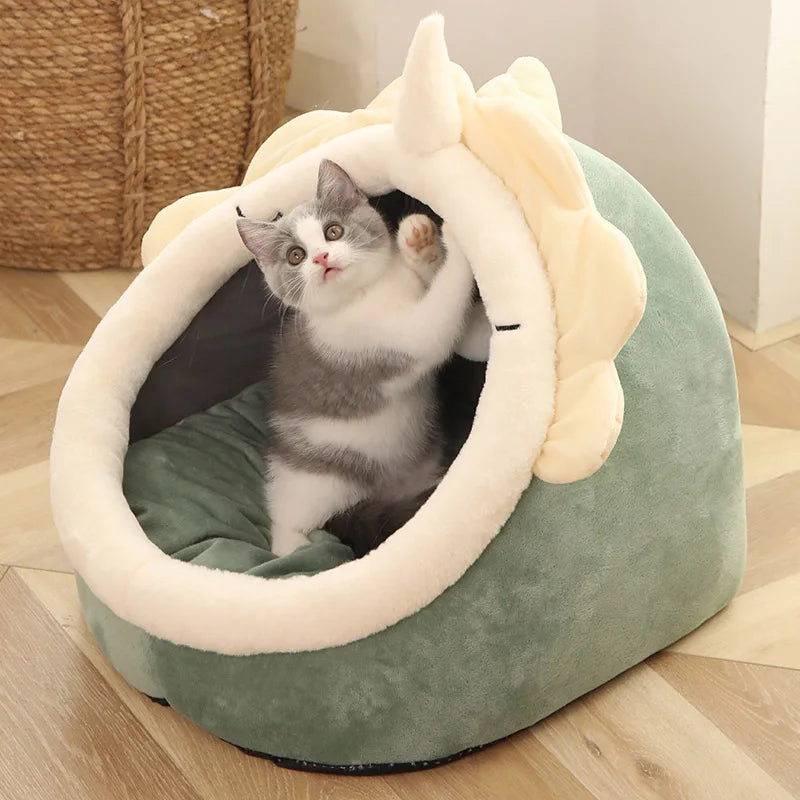 Cozy Cat Bed with Ears & Removable Cushion