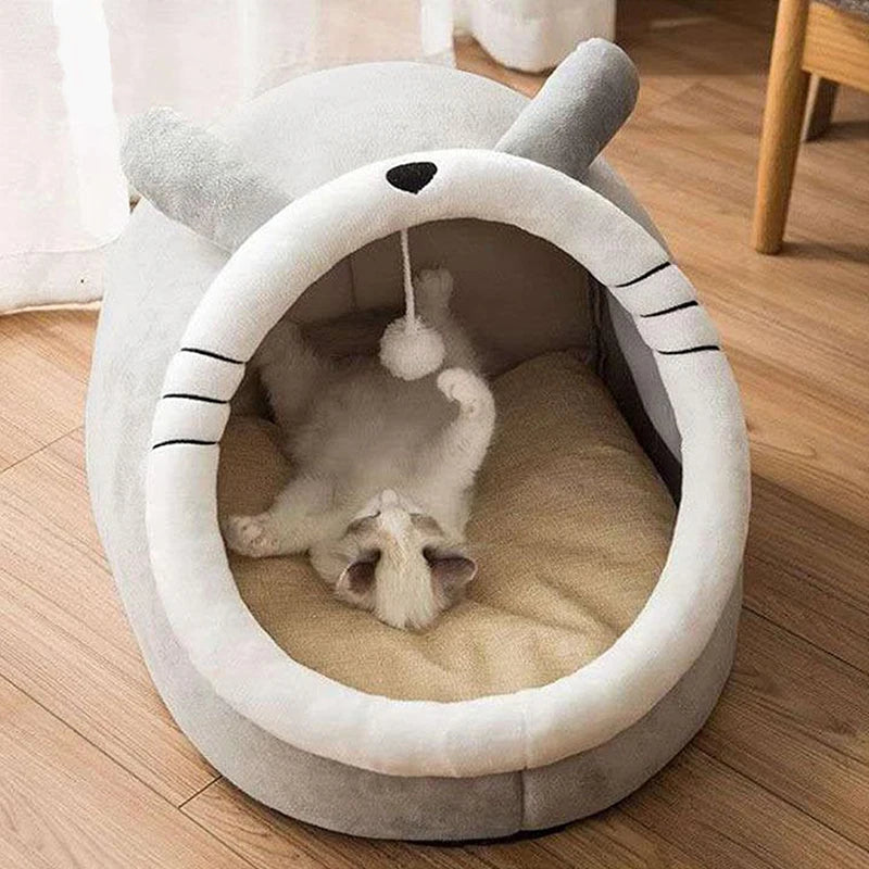 Cozy Cat Bed with Ears & Removable Cushion